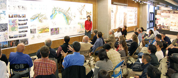 In session, a public review of a student project, Wurster Hall, photo by guide.berkeley.edu 