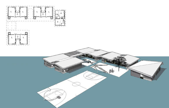 Design drawing for village of classroom (drawing by Glen Hensley, A4E)