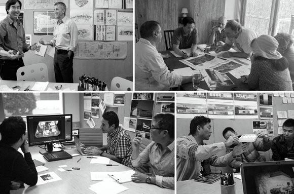Client meetings, upper left: Alta Verde Group (photo by Poon Design); upper right: Buddhist Retreat Center (photo by Bryan Bethem); lower left: PayPal / eBay (photo by Faran Najafi); Ginza Onodera (photo by Anthony Poon)